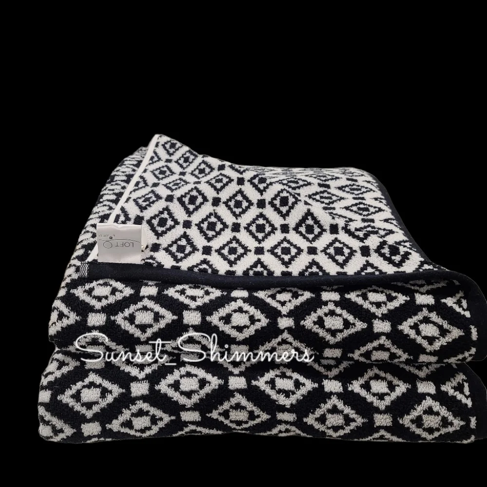 8pc Loft Bath Hand Washcloth Black & White Diamond Aztec Tile Towel Set New